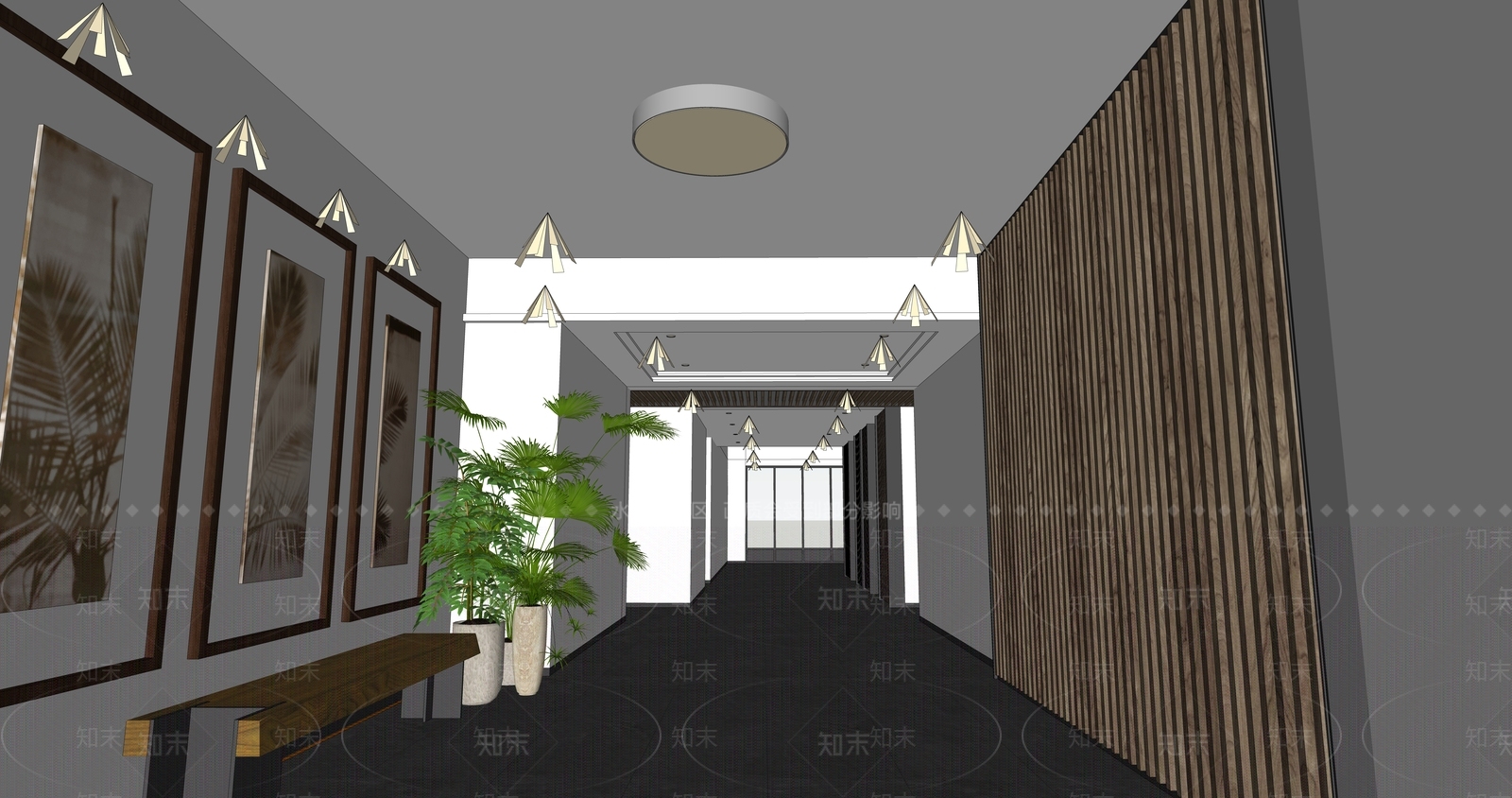 现代酒店玄关过道SU模型下载【ID:1150156371】