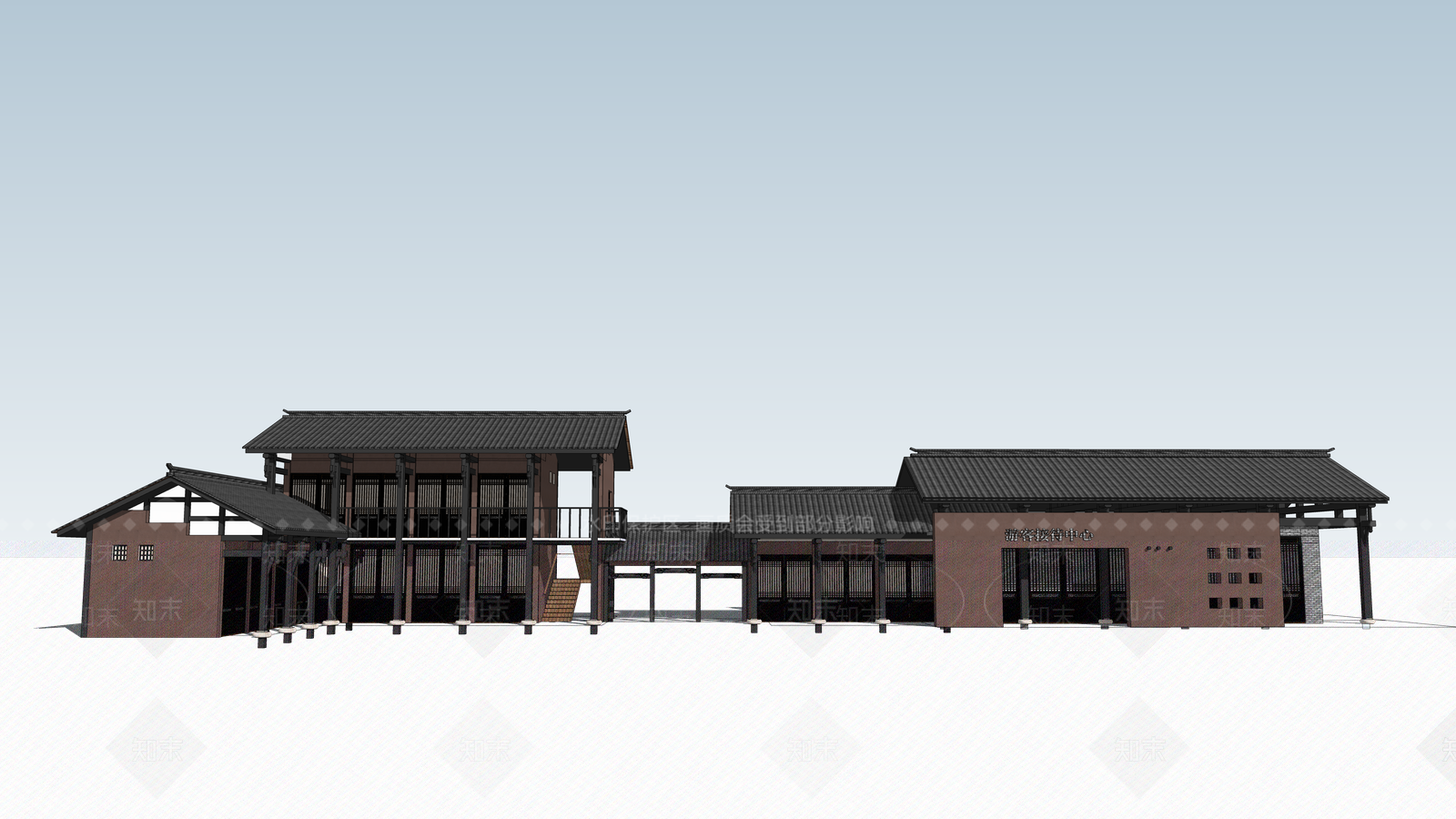 中式古建游客中心SU模型下载【ID:1131164802】