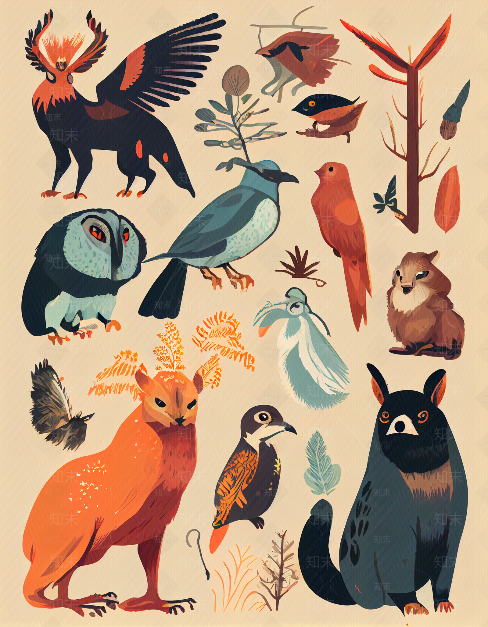 矢量动物挂画贴图下载【ID:1131174665】