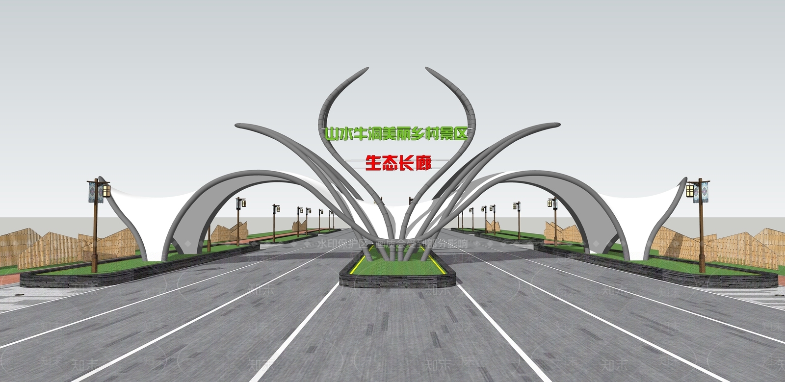 现代乡村景区入口大门SU模型下载【ID:1131178921】