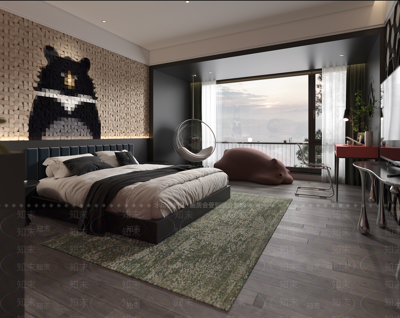 现代主题酒店客房3D模型下载【ID:1131179179】