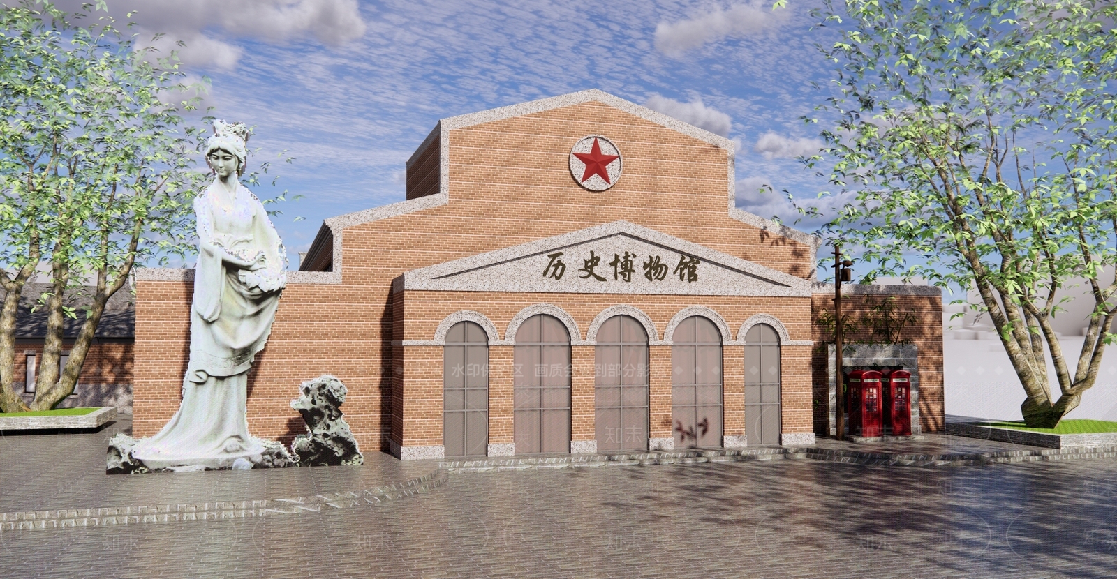 新中式博物馆建筑SU模型下载【ID:1131180977】