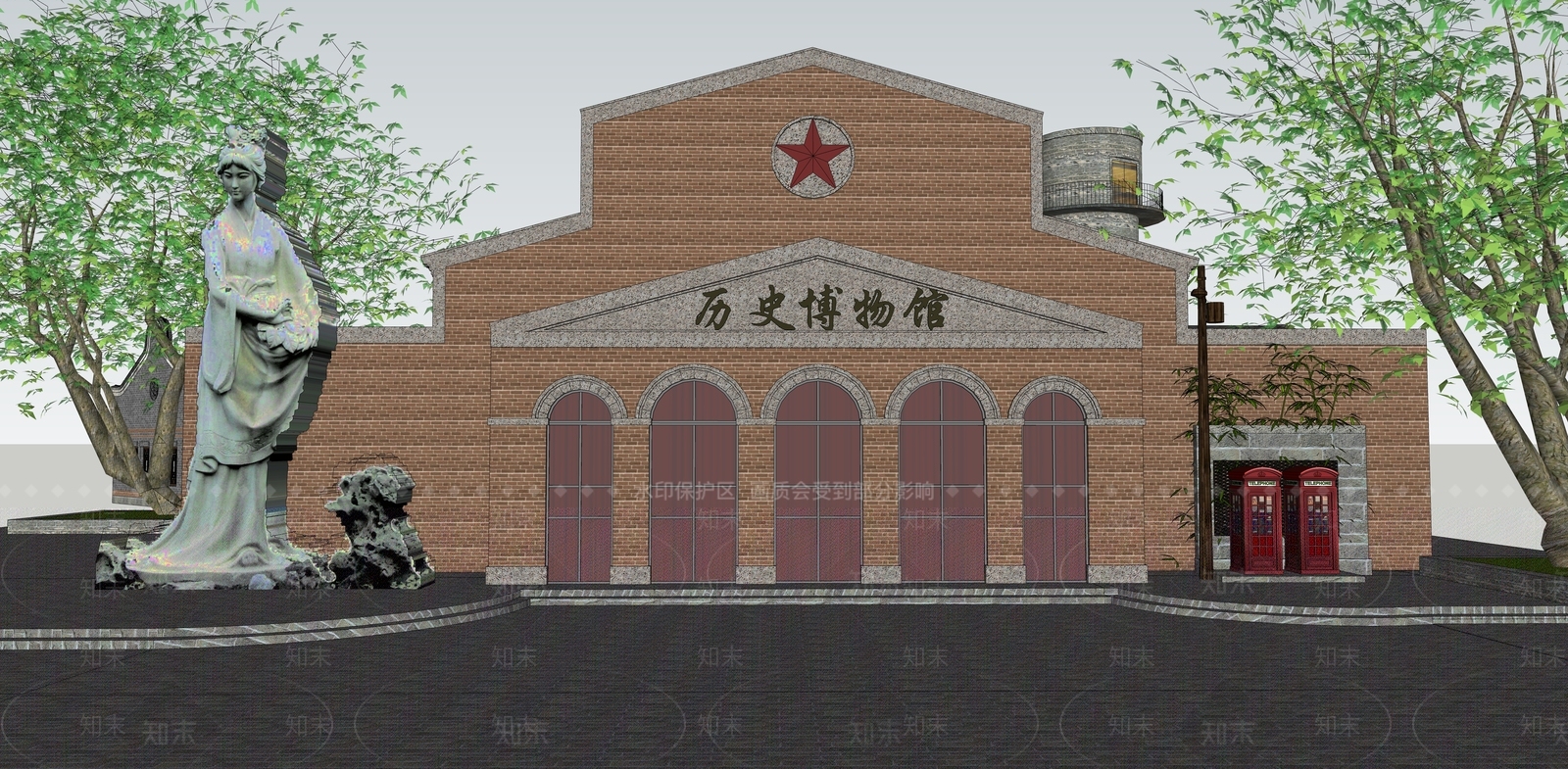 新中式博物馆建筑SU模型下载【ID:1131180977】