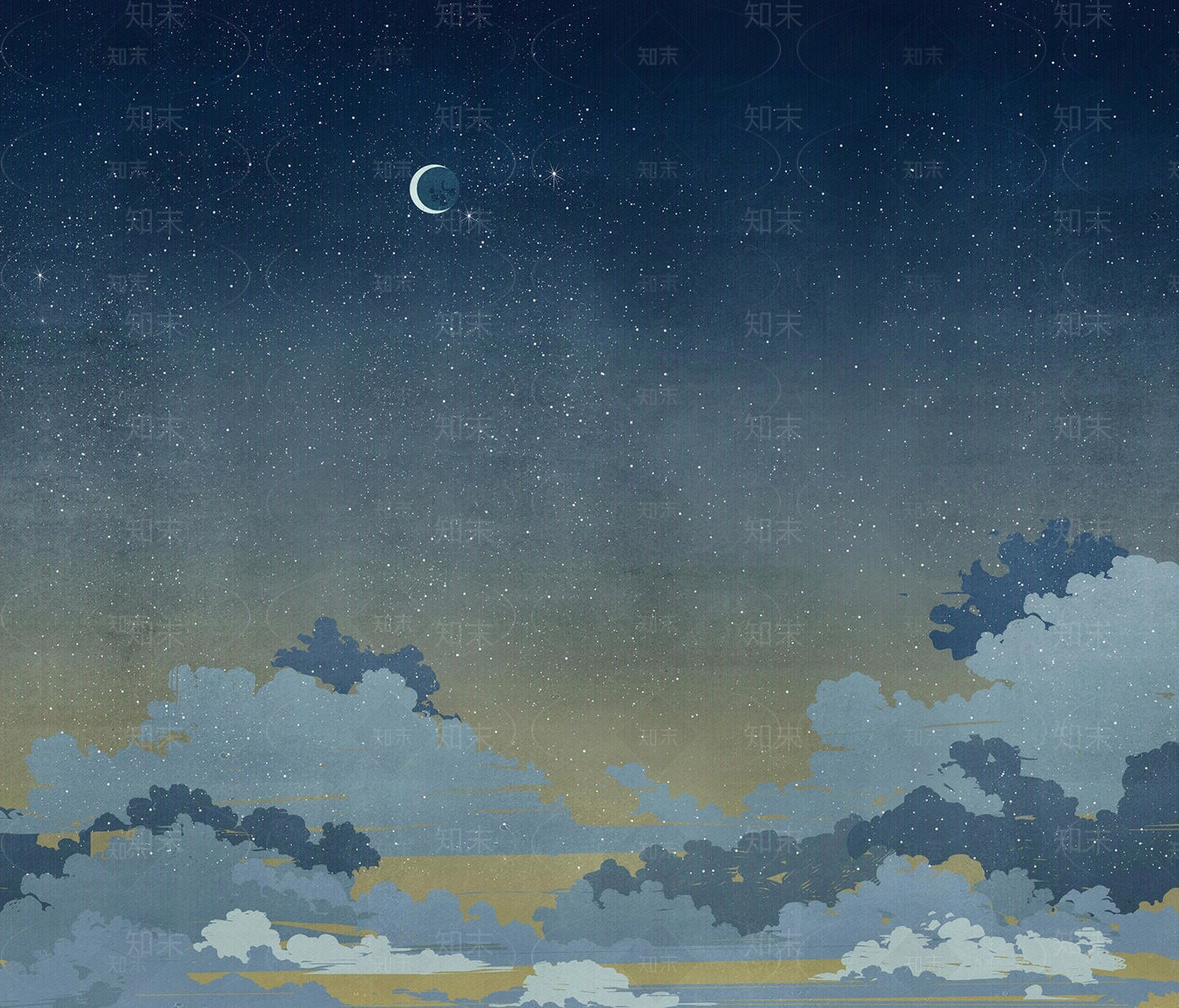 卡通星空夜景壁画贴图下载【ID:1131191033】