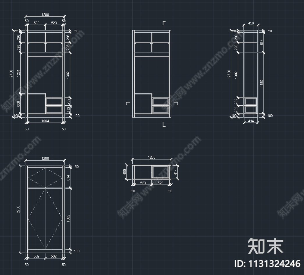 柜体平立顶剖cad施工图下载【ID:1131324246】