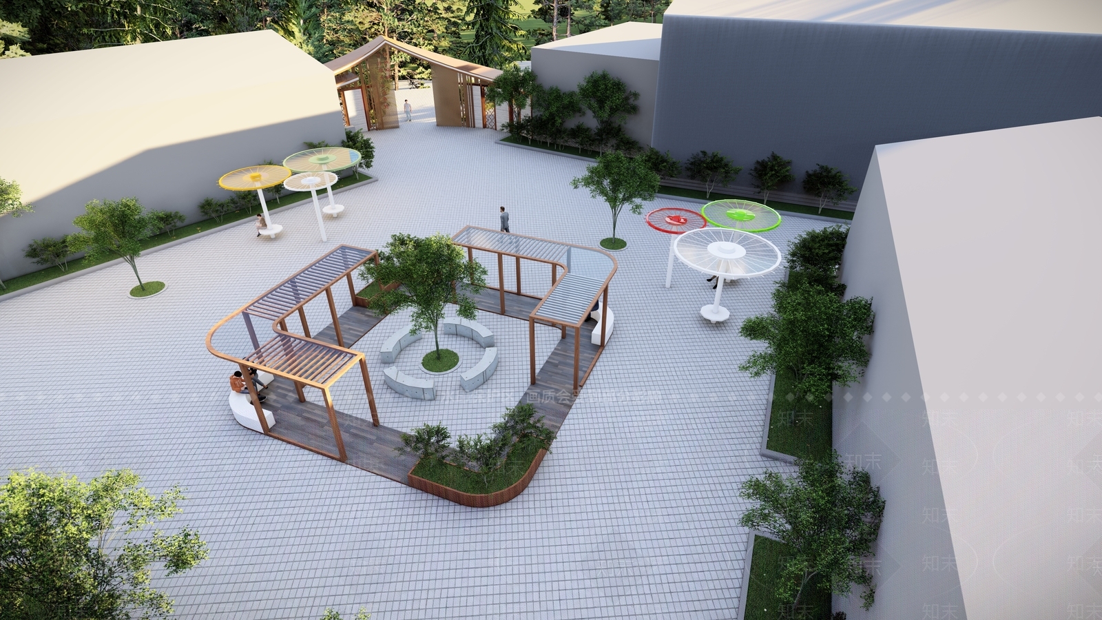 新中式校园景观SU模型下载【ID:1131200501】