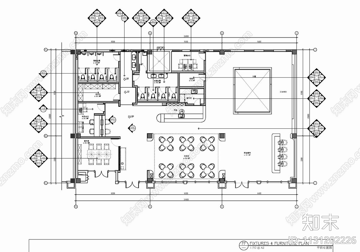 400㎡销售中心cad施工图下载【ID:1131202226】