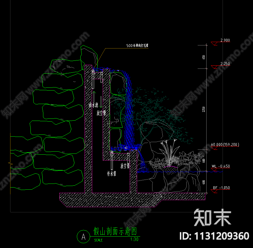 中式假山叠水cad施工图下载【ID:1131209360】