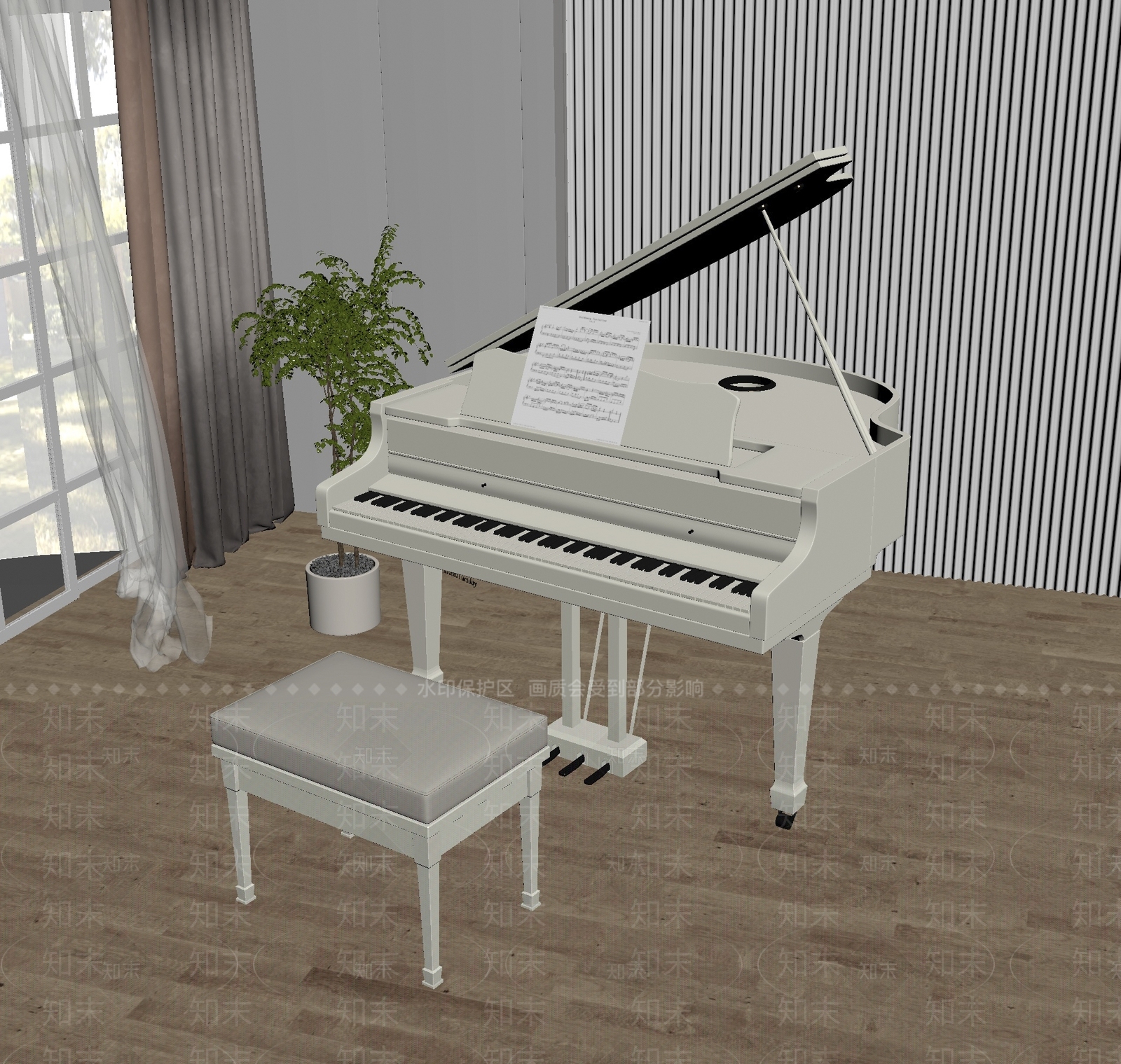 现代烤漆钢琴SU模型下载【ID:1131218314】