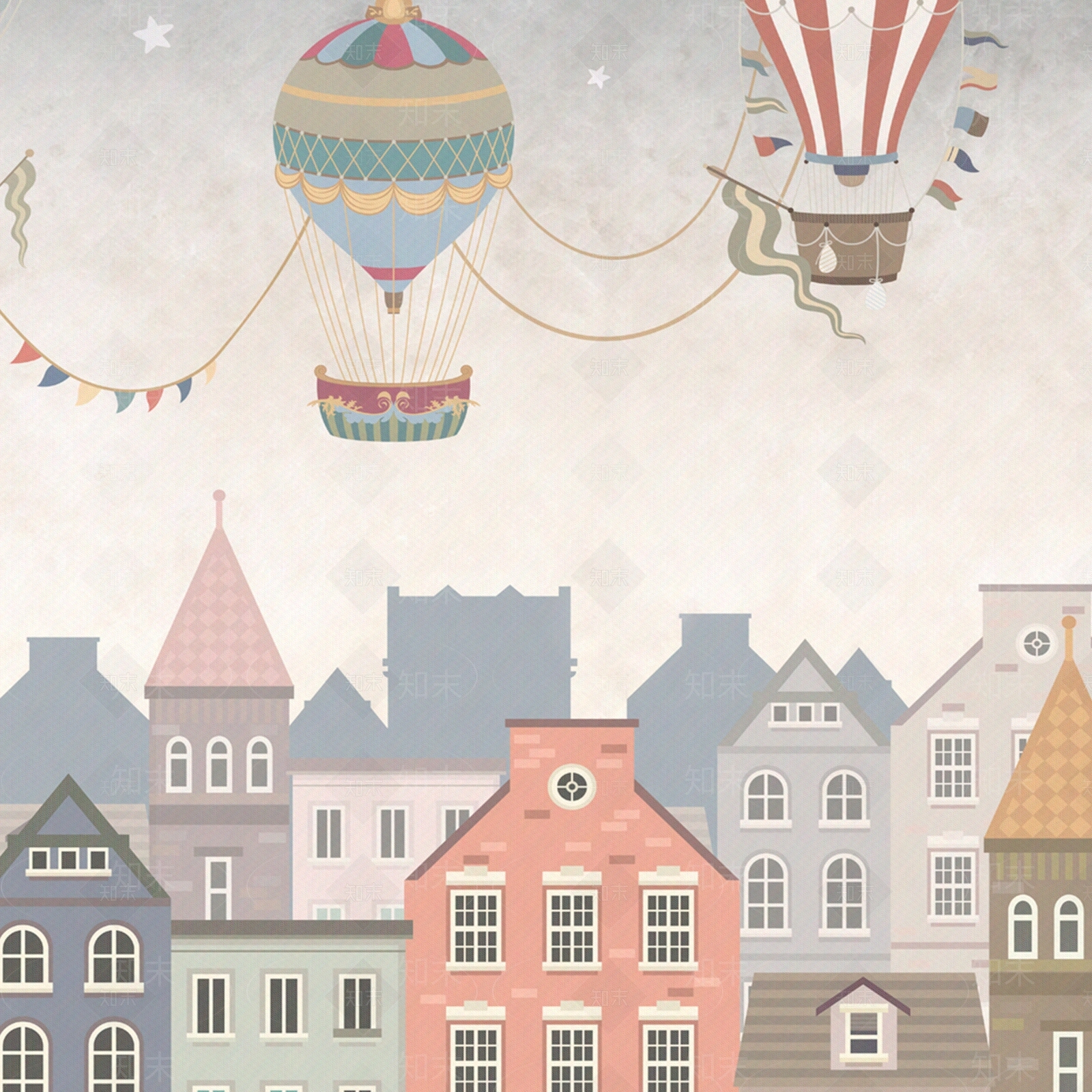 儿童房卡通建筑壁画贴图下载【ID:1131233175】