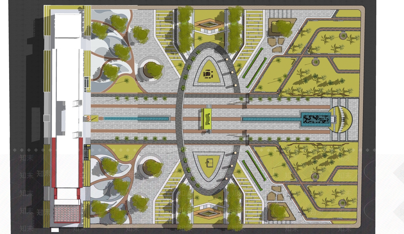 现代校园学校入口广场景观SU模型下载【ID:1131239365】