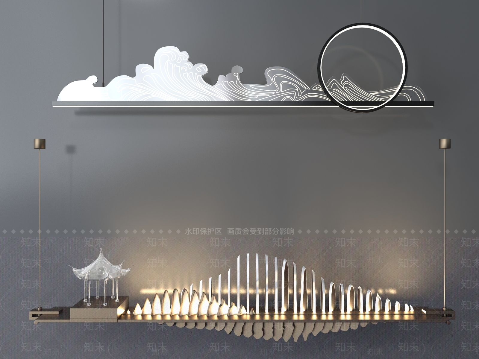 中式吊灯组合3D模型下载【ID:1131244336】