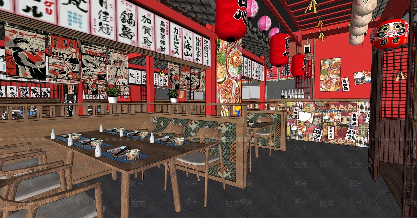 新中式国潮烤肉店SU模型下载【ID:1131252312】