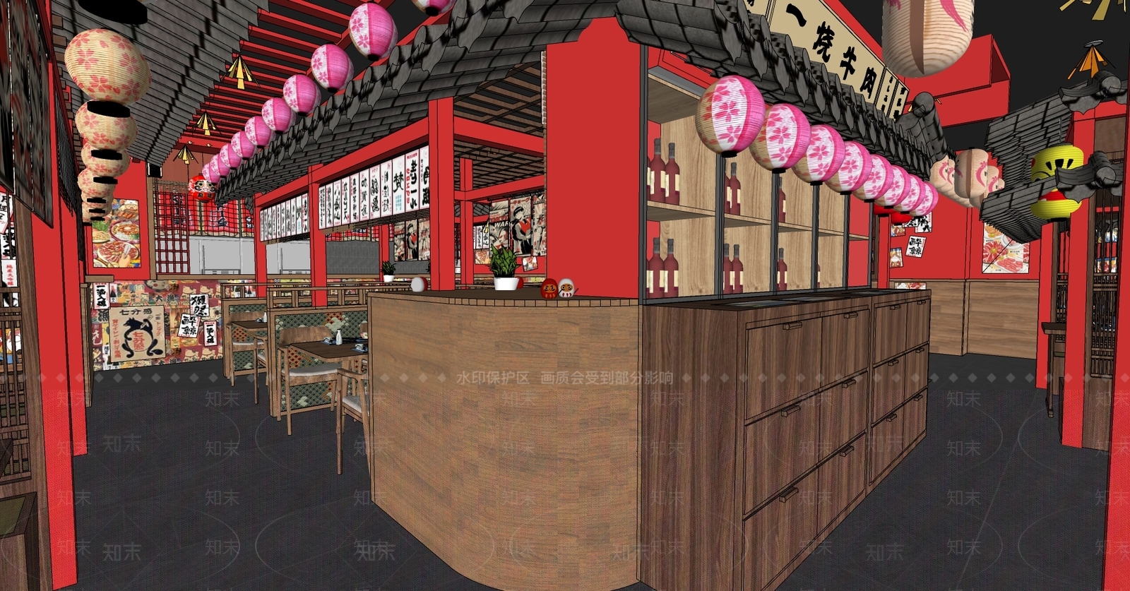 新中式国潮烤肉店SU模型下载【ID:1131252312】