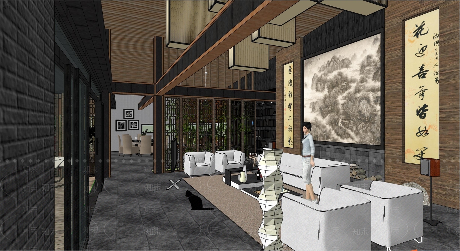新中式售楼处内部SU模型下载【ID:1131270947】