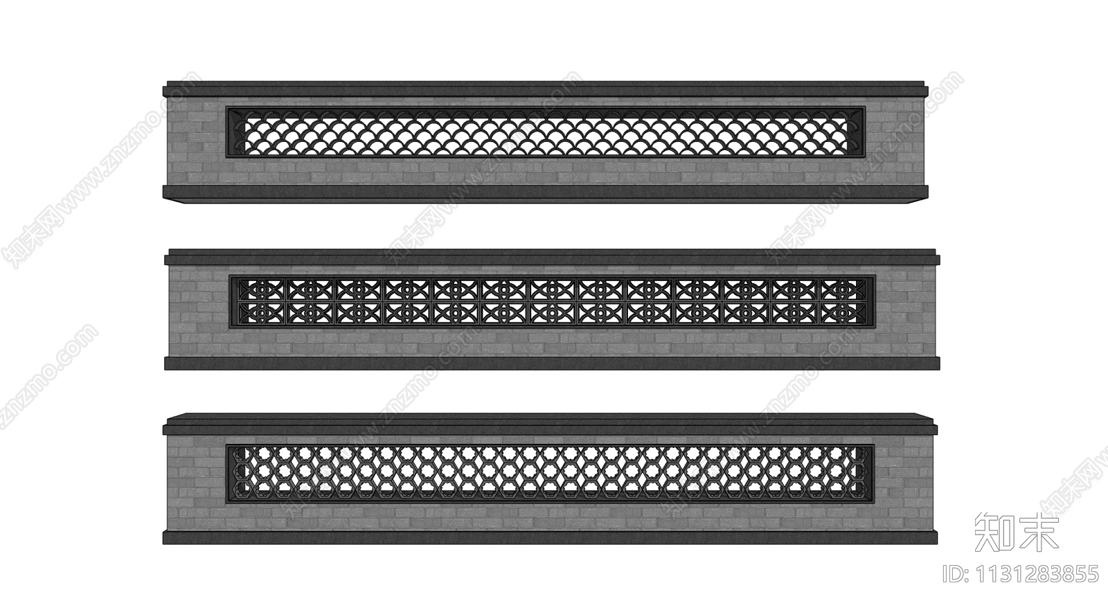 中式镂空花纹砖墙SU模型下载【ID:1131283855】