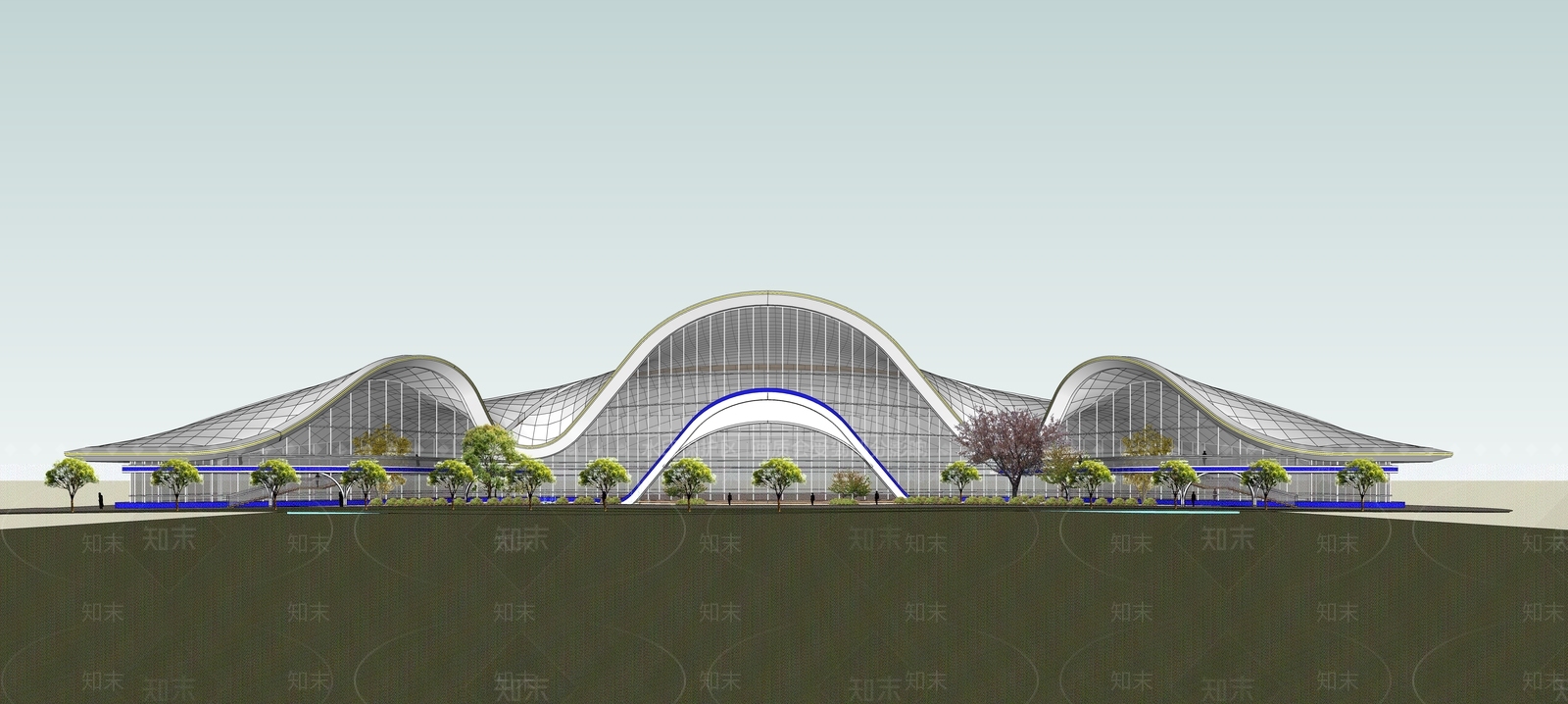 现代流线型异形会展中心展览建筑SU模型下载【ID:1131285943】