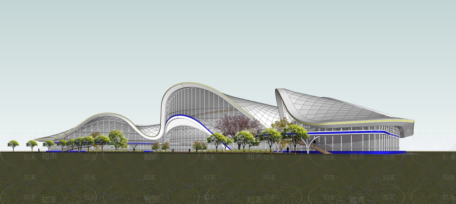 现代流线型异形会展中心展览建筑SU模型下载【ID:1131285943】