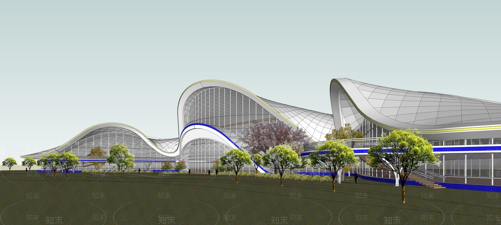 现代流线型异形会展中心展览建筑SU模型下载【ID:1131285943】