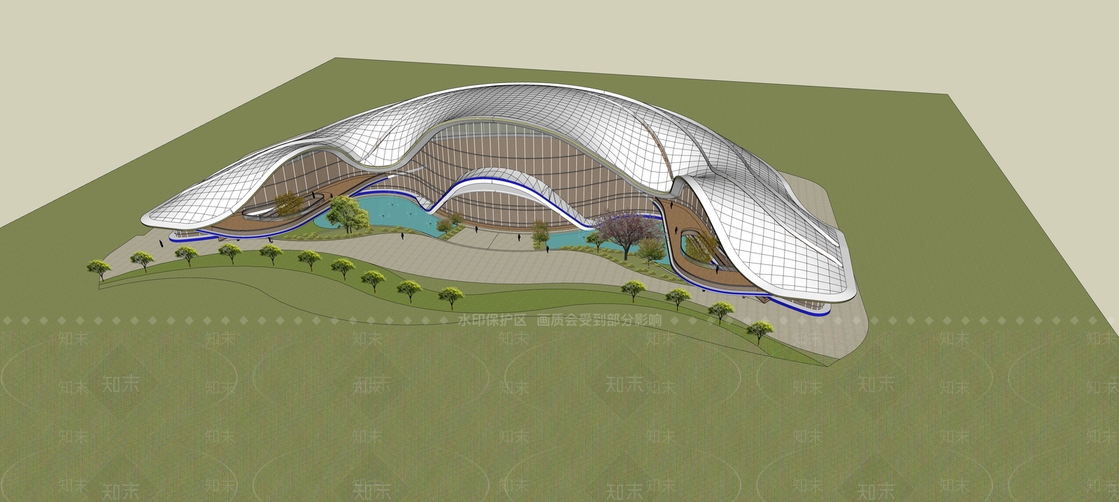 现代流线型异形会展中心展览建筑SU模型下载【ID:1131285943】