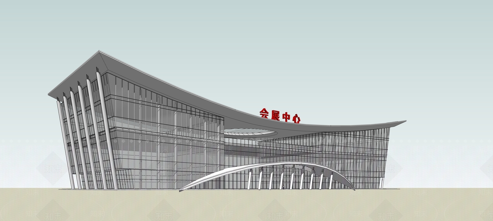 现代会展中心展览建筑方案SU模型下载【ID:1131286129】