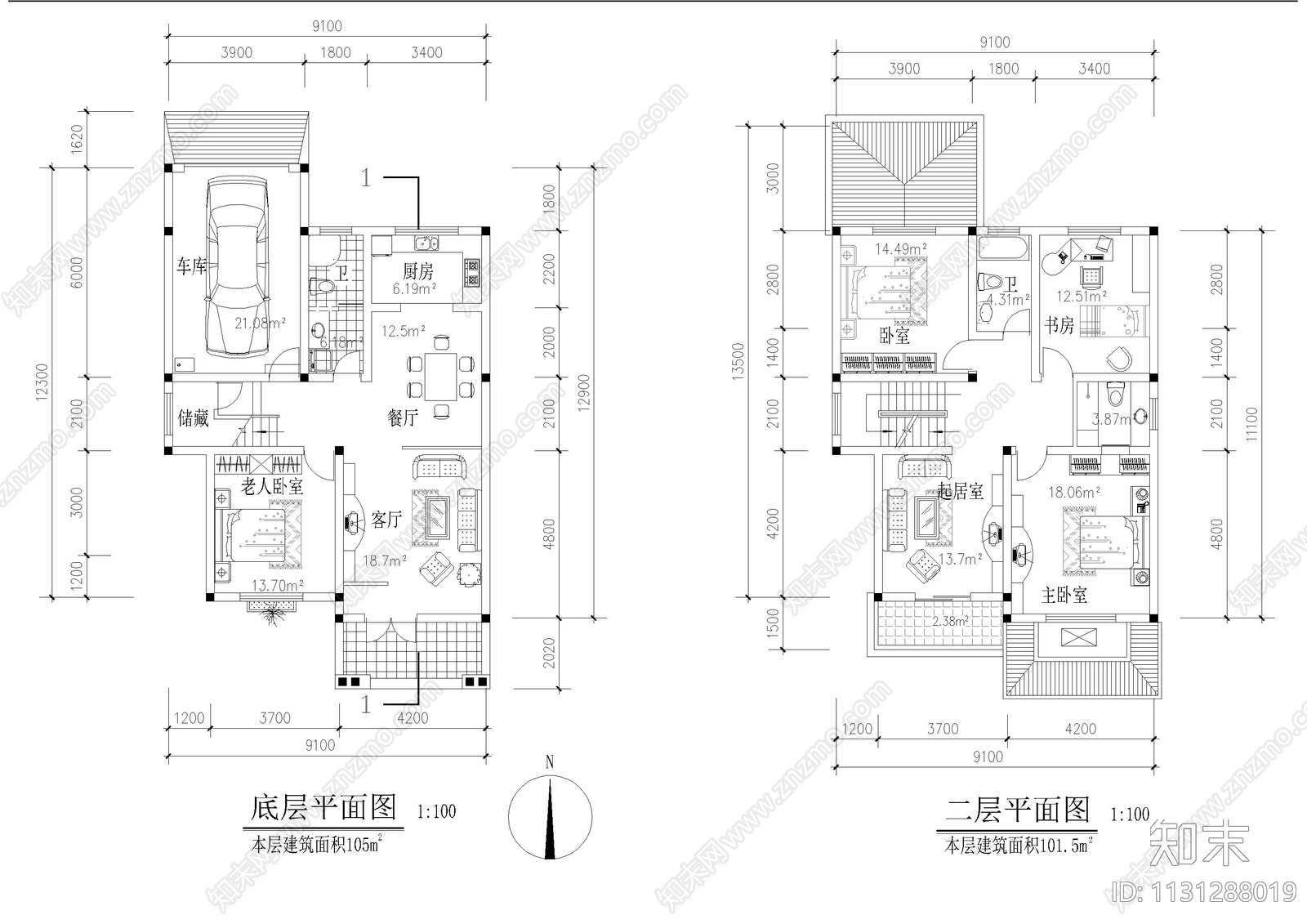 淮安市独院式别墅建筑设计施工图下载【ID:1131288019】