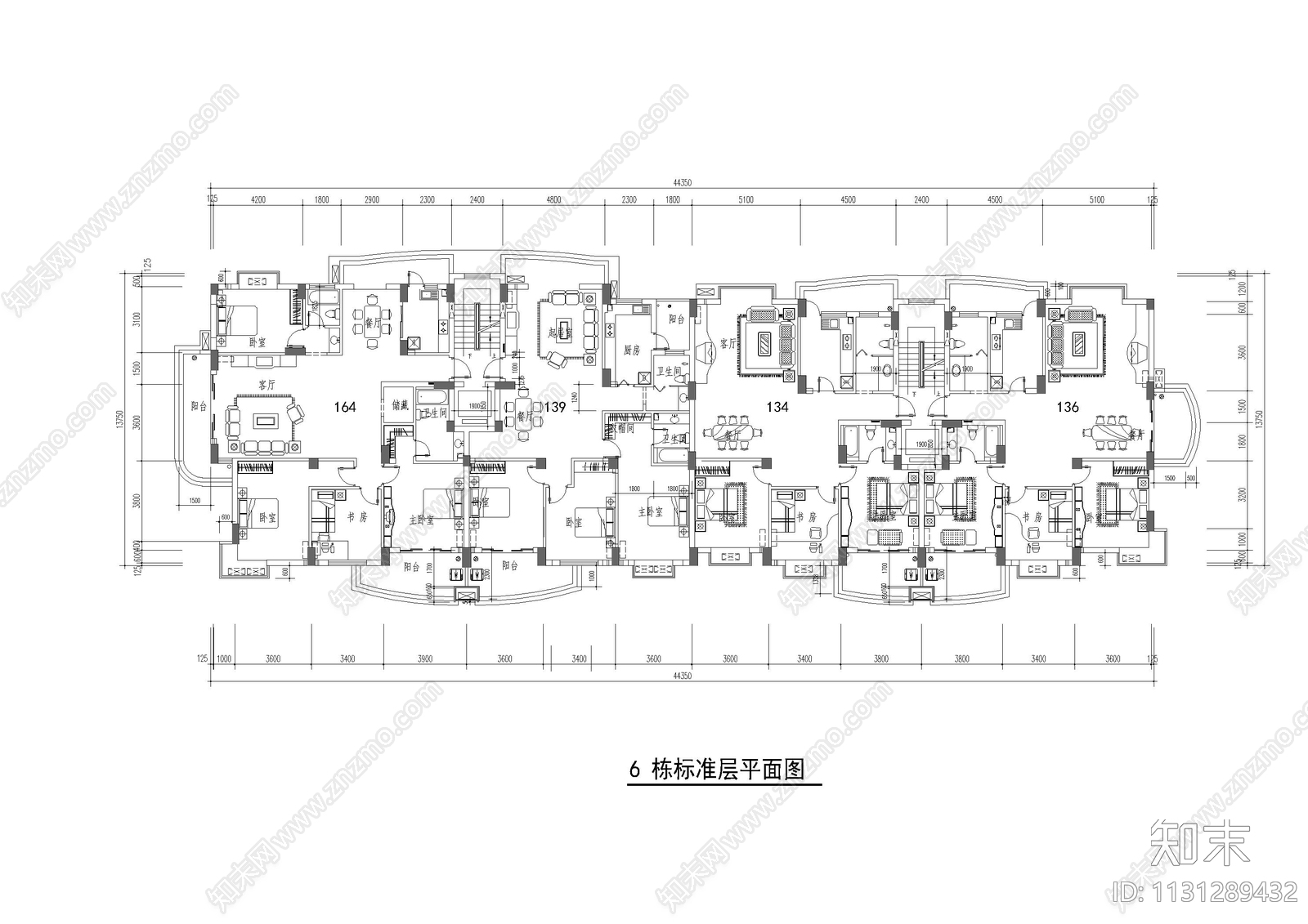多层住宅建筑平面图施工图下载【ID:1131289432】