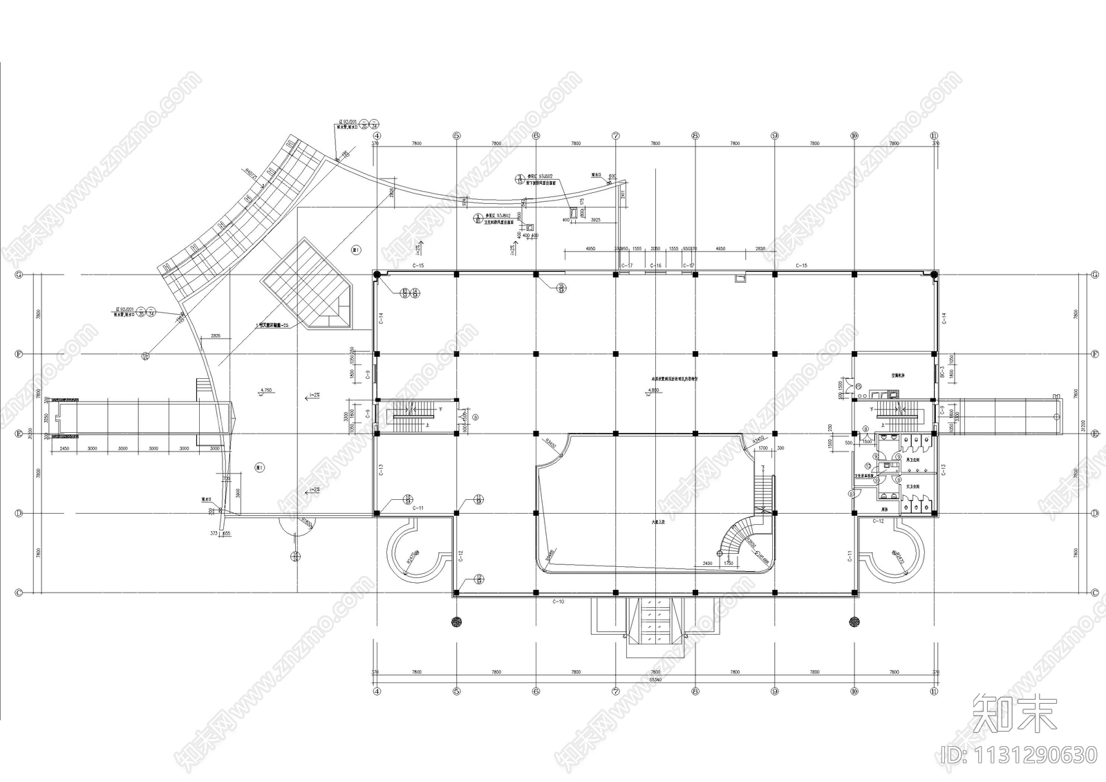 会所建筑cad施工图下载【ID:1131290630】