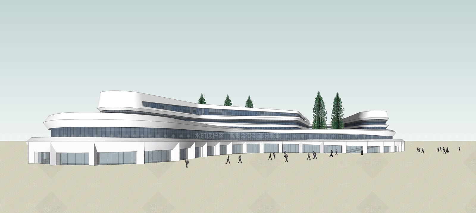 现代展览馆建筑SU模型下载【ID:1131291022】