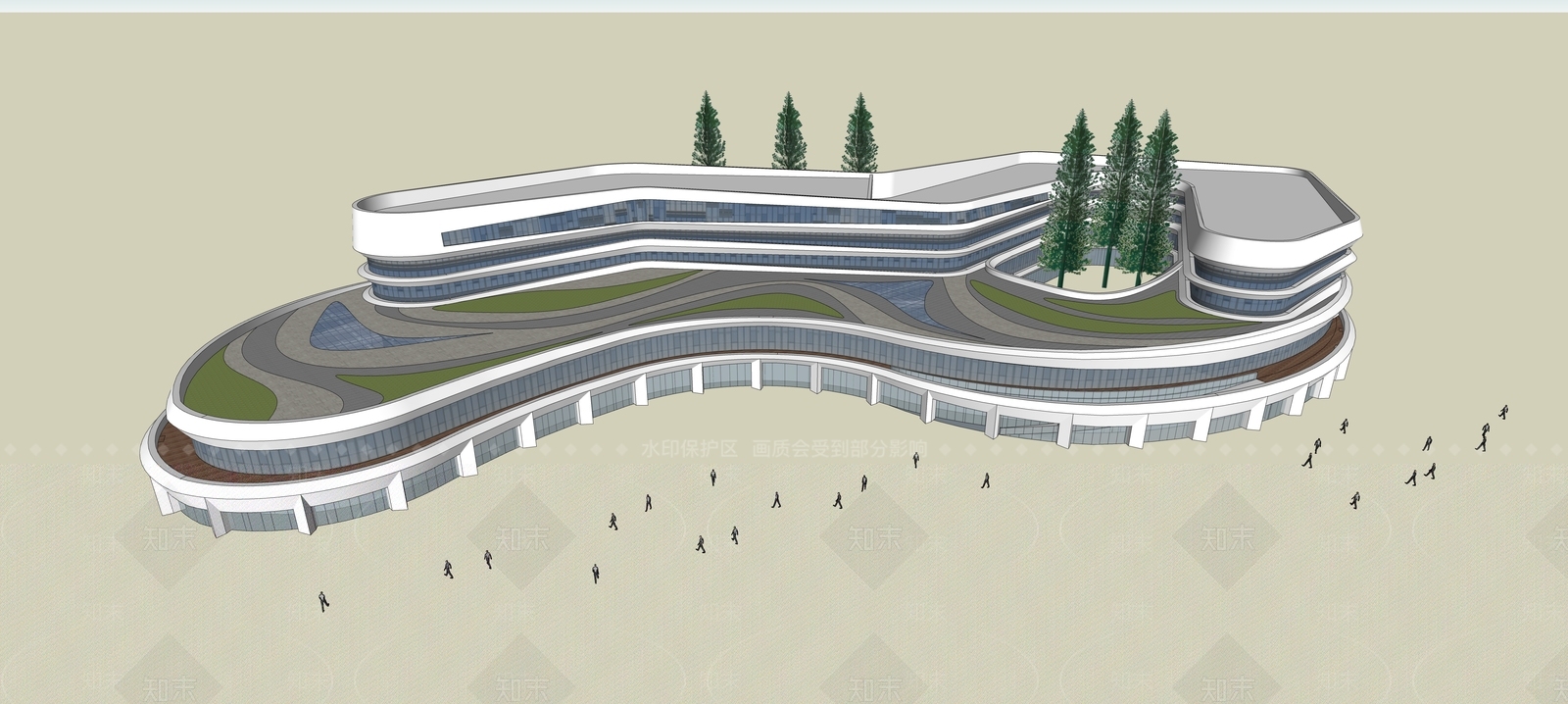 现代展览馆建筑SU模型下载【ID:1131291022】