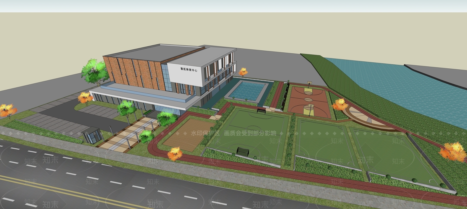 现代体育建筑SU模型下载【ID:1131293103】