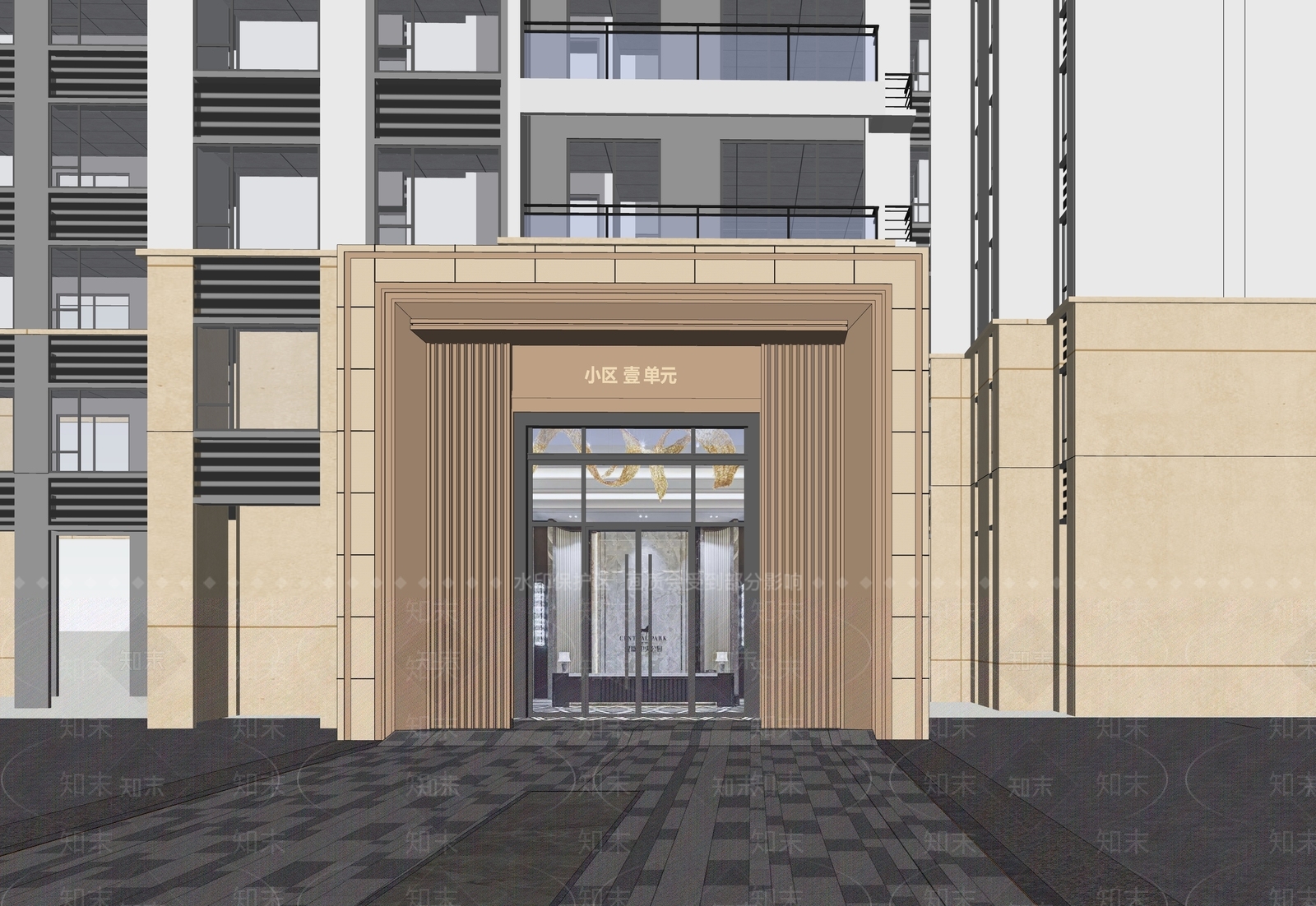 现代住宅门楼入口大门SU模型下载【ID:1131297069】