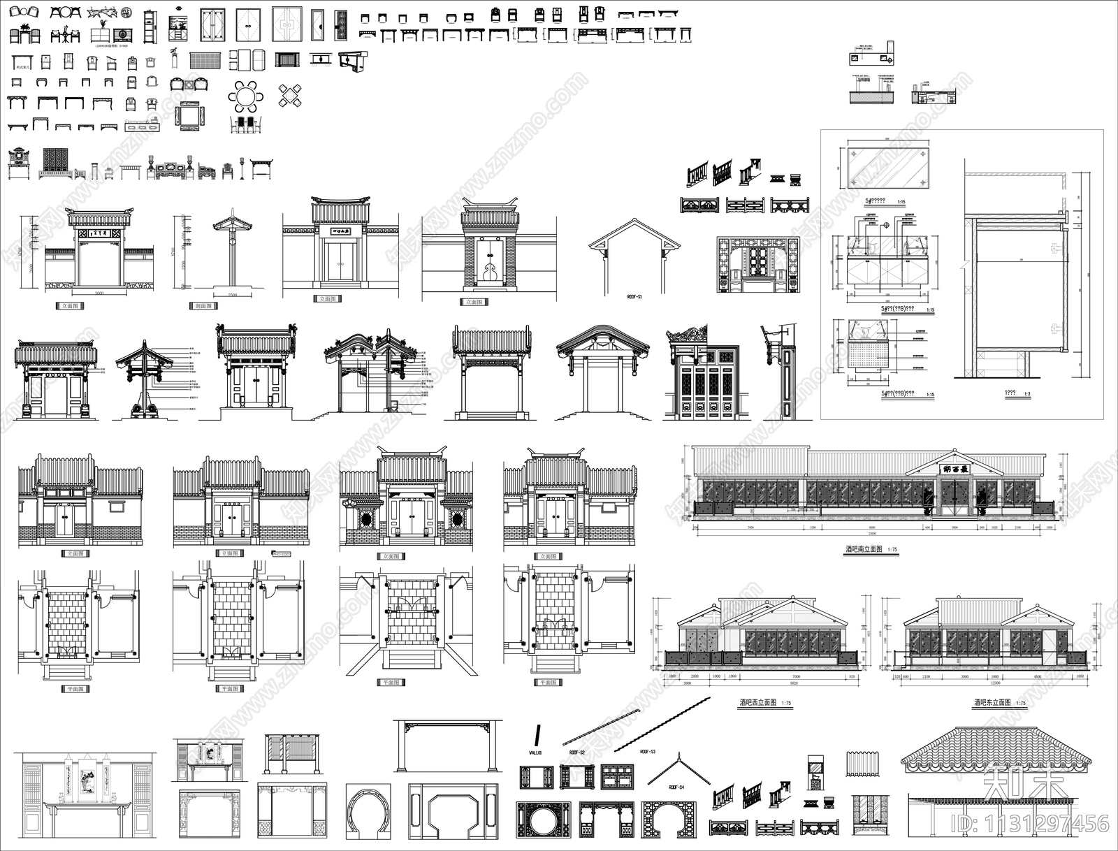 中式家具牌楼cad施工图下载【ID:1131297456】