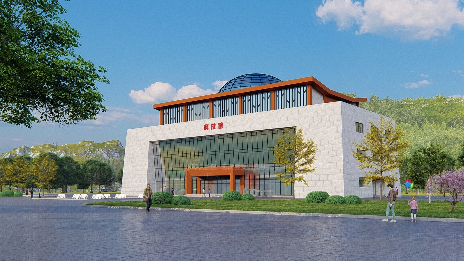 现代科技馆建筑SU模型下载【ID:1131300760】