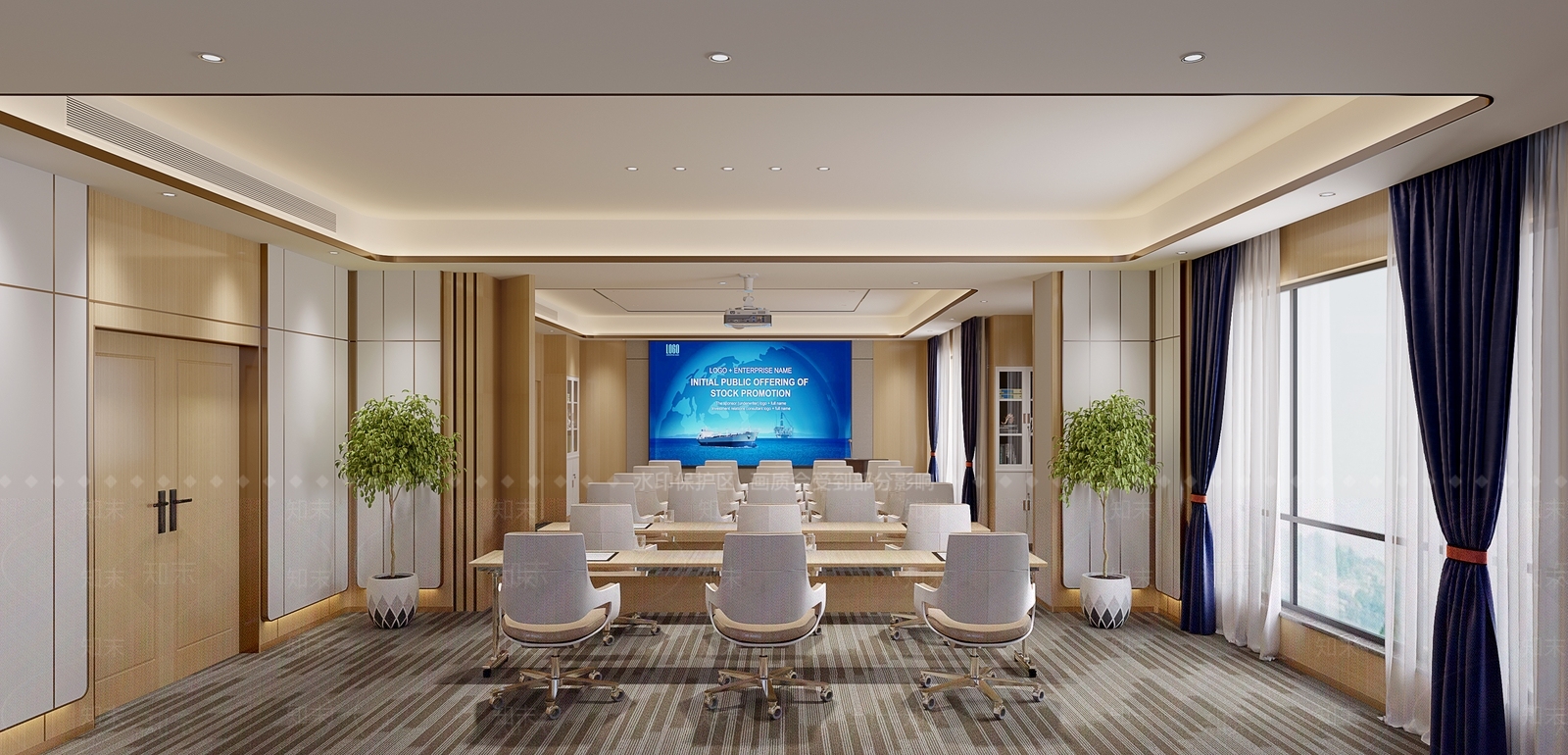 现代多功能会议室3D模型下载【ID:1131308279】