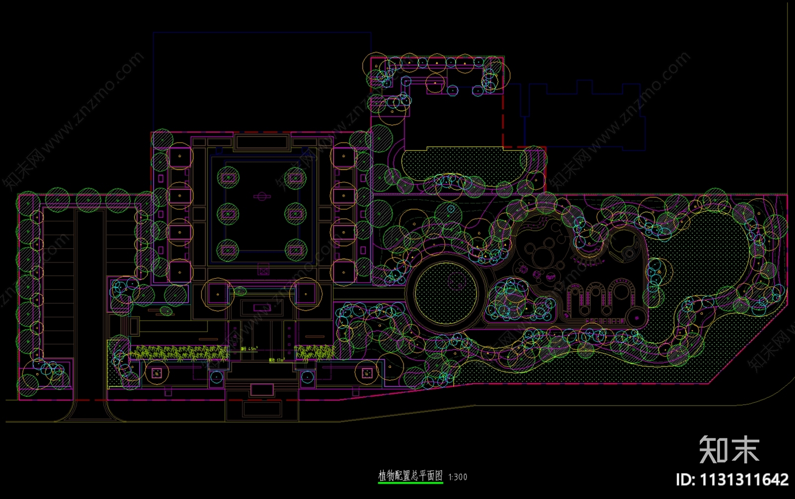 居住区示范区平面景观植物配置图施工图下载【ID:1131311642】