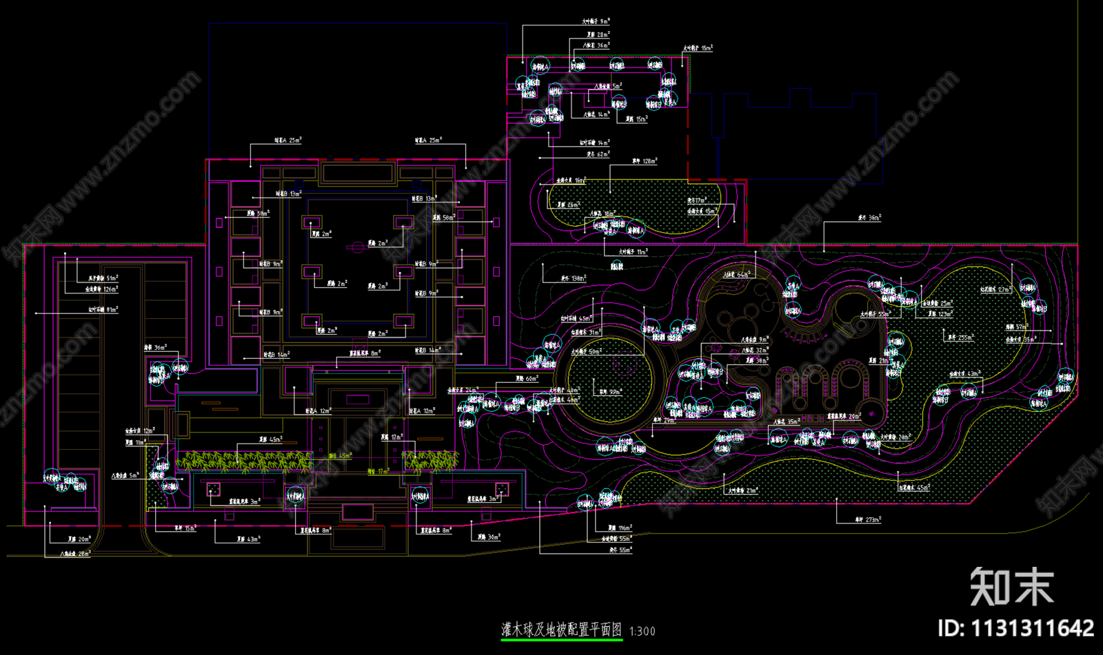 居住区示范区平面景观植物配置图施工图下载【ID:1131311642】