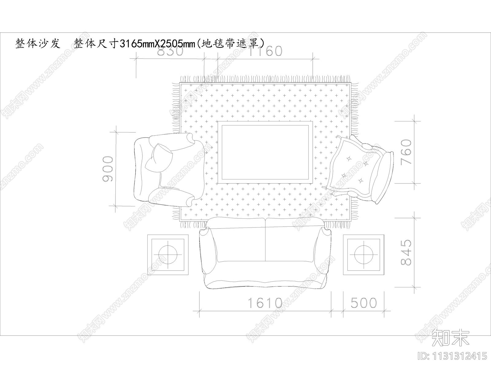 沙发cad施工图下载【ID:1131312415】