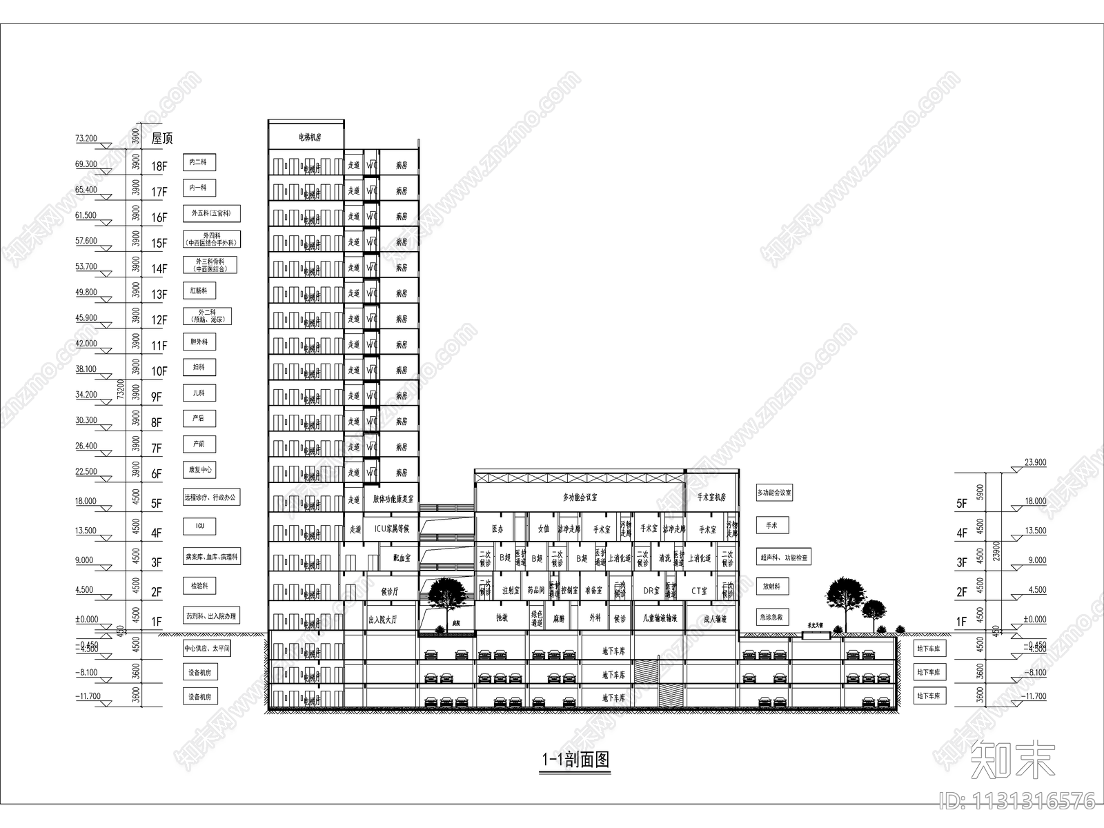 现代人民医院住院综合楼建筑cad施工图下载【ID:1131316576】