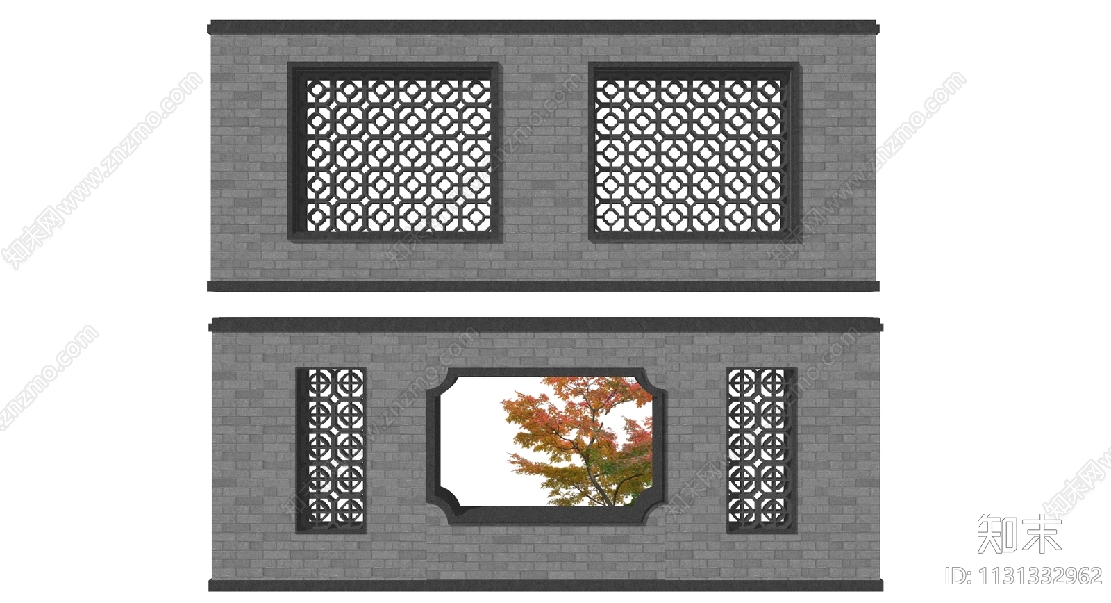 中式青砖景墙SU模型下载【ID:1131332962】