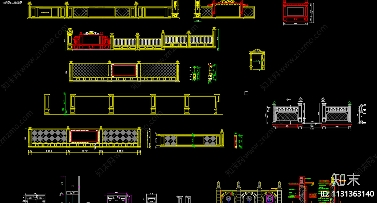 园林景观喷泉栏杆围墙门头施工图下载【ID:1131363140】