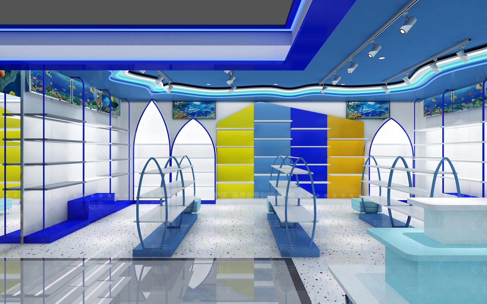 现代海洋主题儿童鞋店3D模型下载【ID:1131334605】