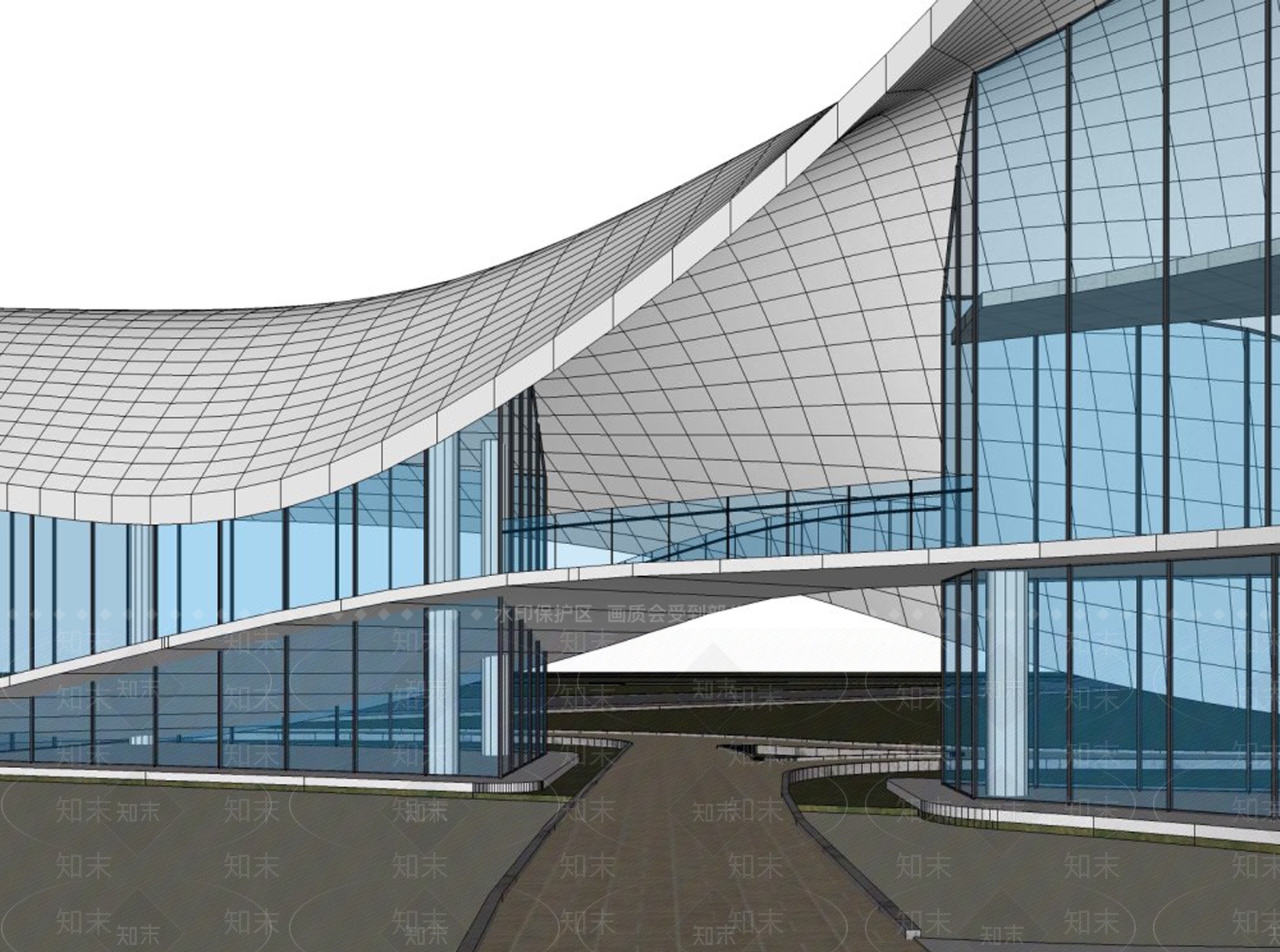 现代展览馆建筑SU模型下载【ID:1131335119】