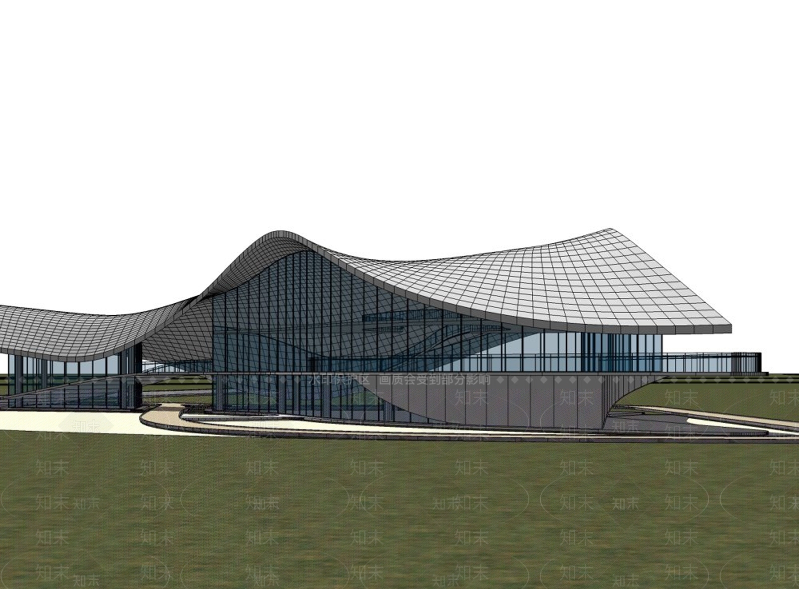 现代展览馆建筑SU模型下载【ID:1131335119】