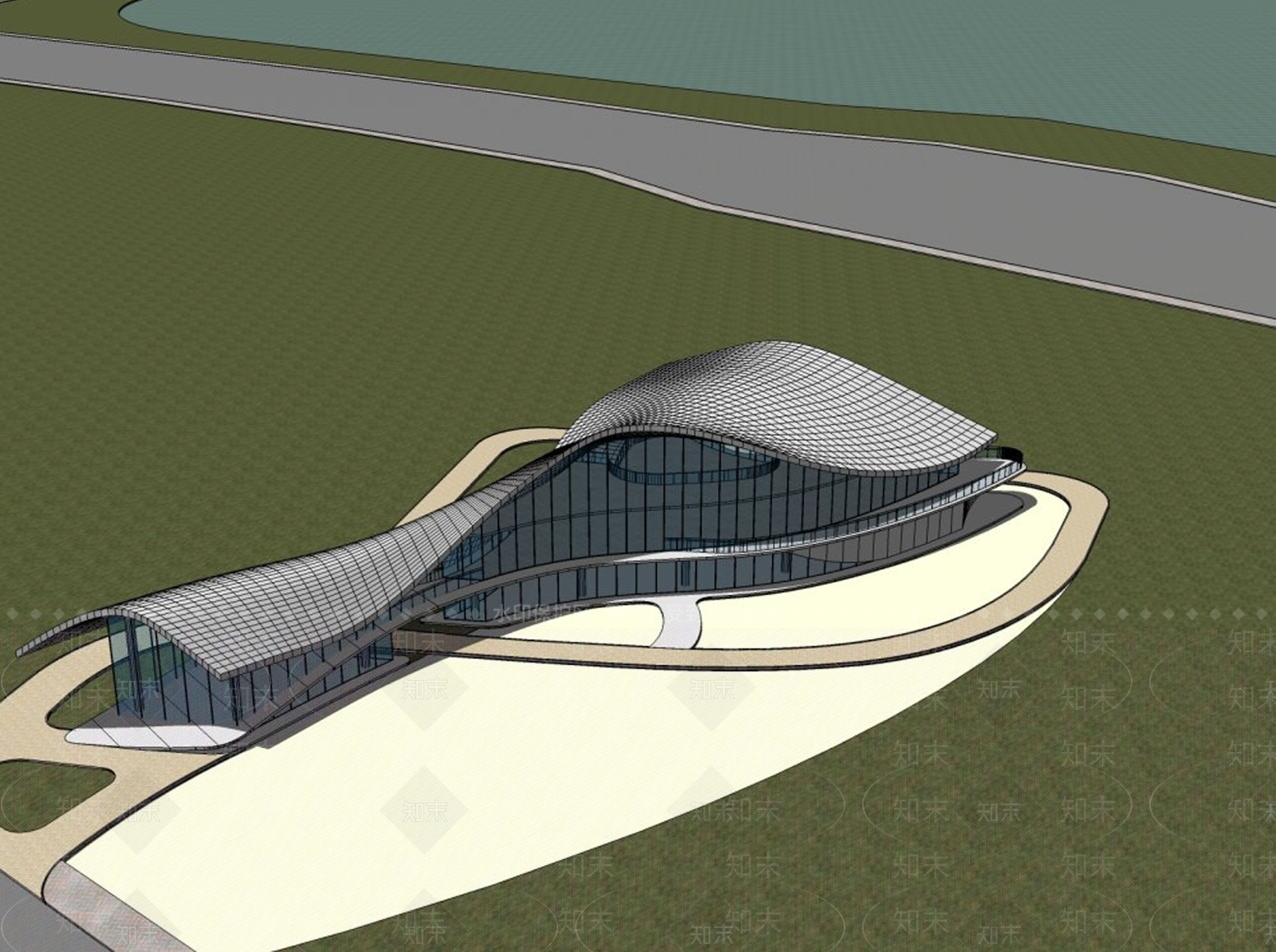 现代展览馆建筑SU模型下载【ID:1131335119】