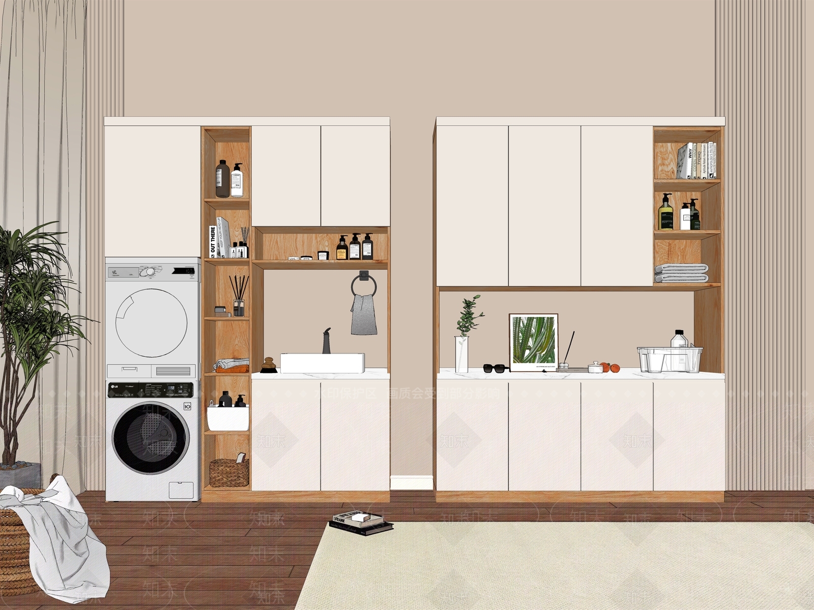 现代阳台洗衣柜SU模型下载【ID:1131337562】