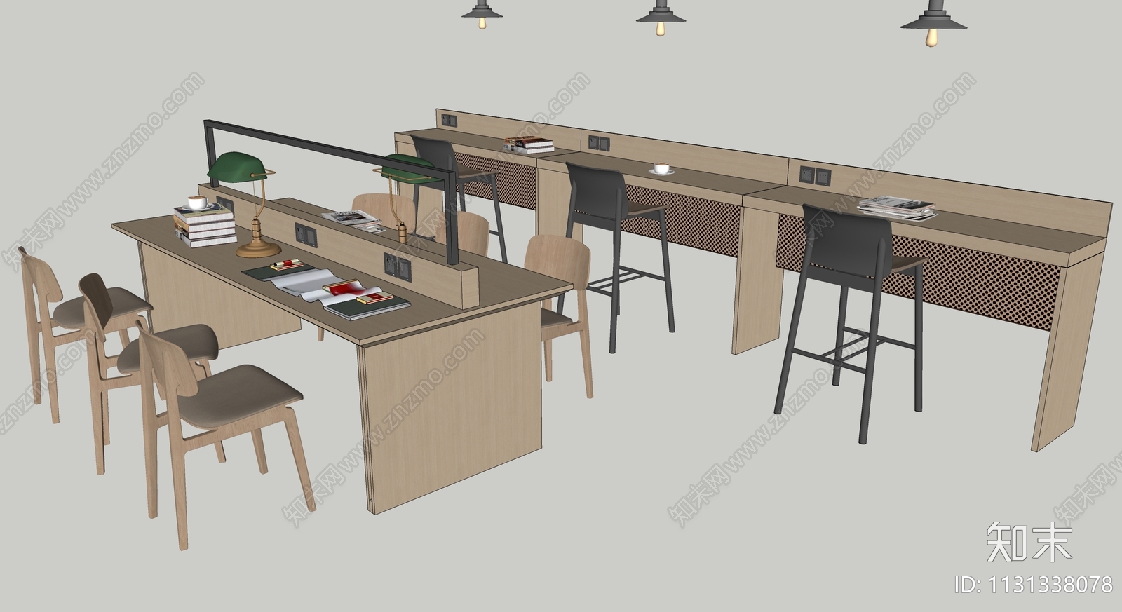 现代图书馆桌椅SU模型下载【ID:1131338078】