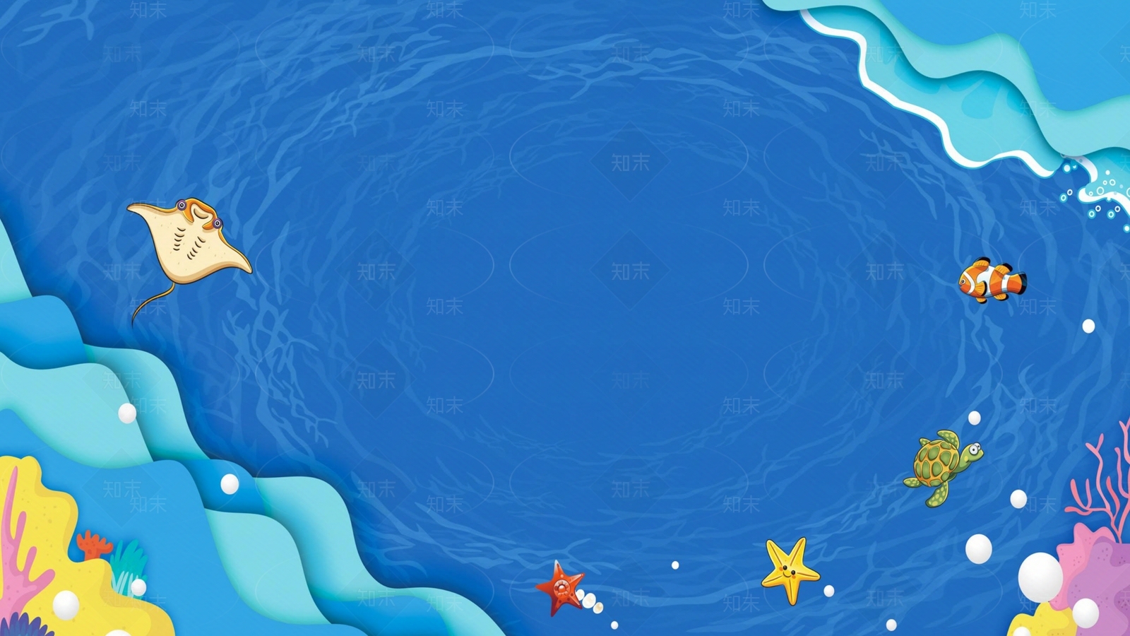 蓝色海洋卡通儿童壁画贴图下载【ID:1131340720】
