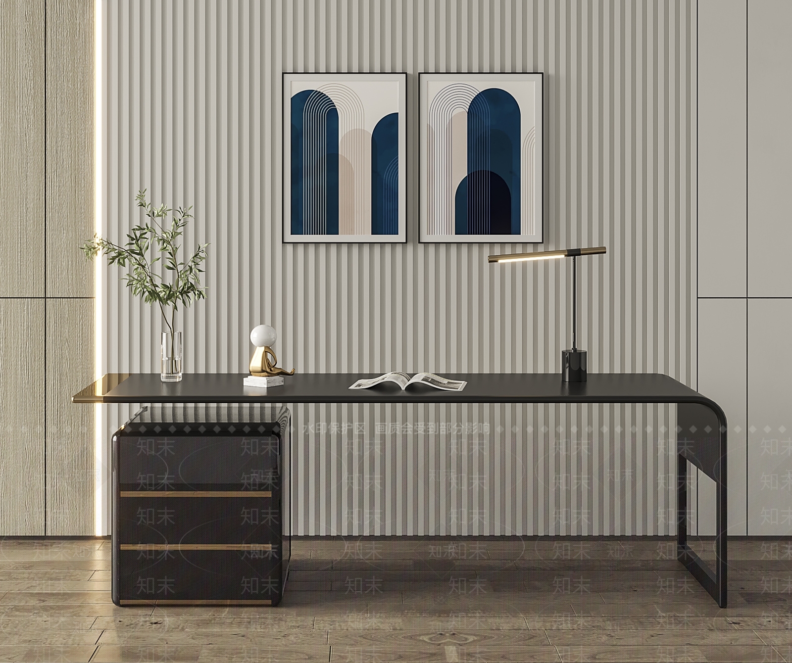 现代书桌电脑桌SU模型下载【ID:1131340807】