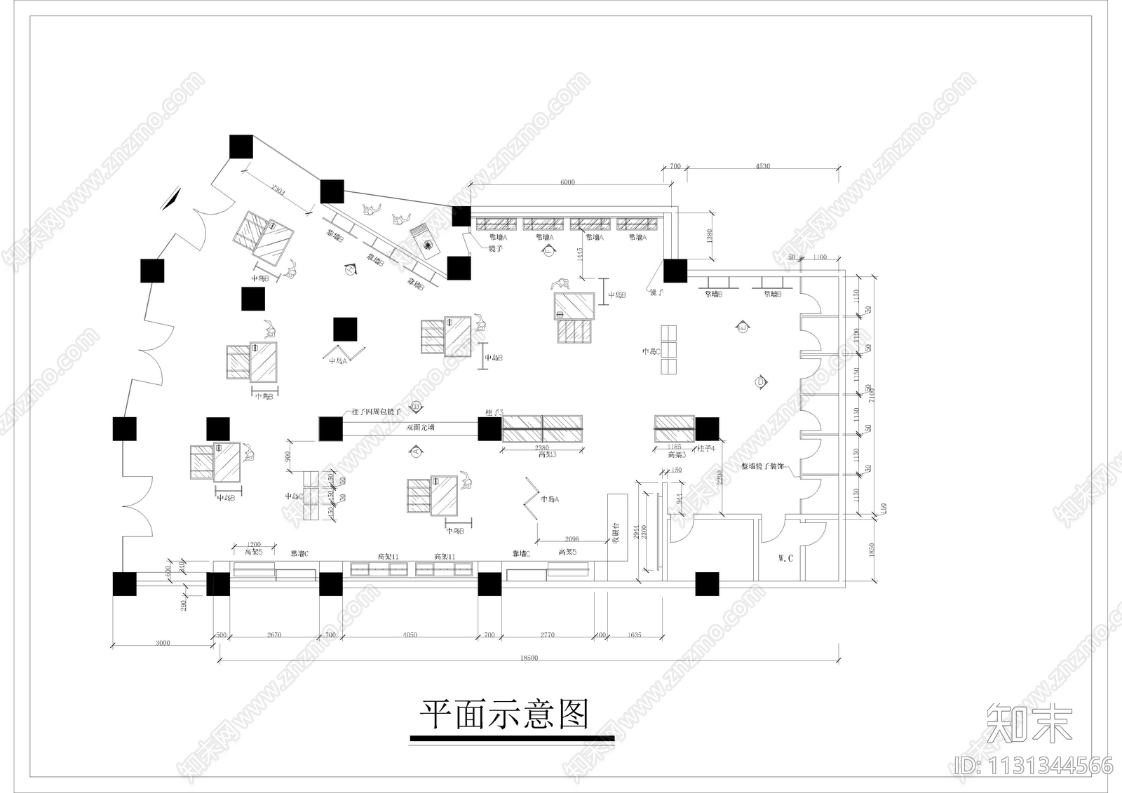 服装专卖店装修图cad施工图下载【ID:1131344566】